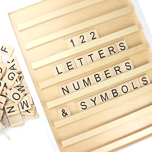 Stiles 23"x17" Tile Letter Board Sign Set, Wooden Message Board with 122 Letter Tiles and Numbers, Changeable Letterboard, Great Holiday & Christmas Gift for Friends and Family, Natural