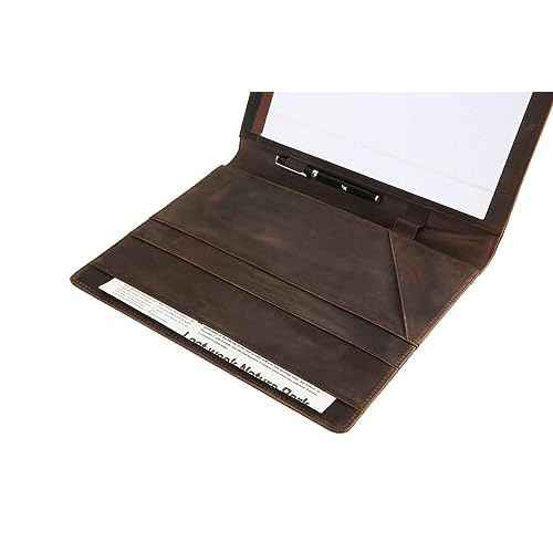 Personalized Leather Portfolio for Men, Leather Padfolio for Women, Business Resume Portfolio Folder, Leather Notepad Portfolio Organizer, A4 Leather Folio Legal Pad Holder (Dark Khaki, Non-Custom)