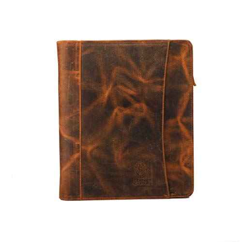 Vintage Zippered Business Organizer Book Style File Folder, Tan
