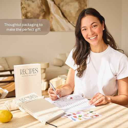 Recipe Book To Write In Your Own Recipes Set of 2 Blank Recipe Book Linen Beige with 2 Sticker Sheets Recipe Notebook Cookbook Recipe Journal Chef Gifts Make Your Own Notebook
