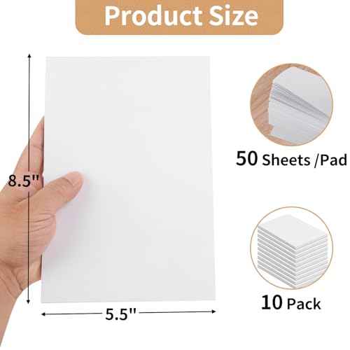 Note Pads 5.5x8.5 In, 10 Pack Blank Server Notepad, 50 Sheets Per Scratch Memo Pads for Grocery Shopping To Do Lists, Small White Paper for Writing Quick Notes Work Home Office