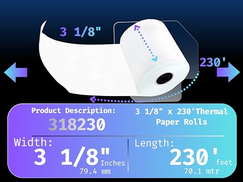 (50 Rolls) 3 1/8 x 230 Thermal Receipt Paper Rolls, 55 GSM German BPA-Free POS Paper - BuyRegisterRolls, Case of 50
