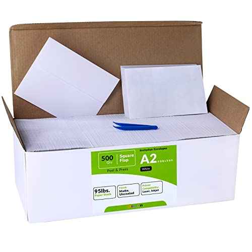 500 Pcs Bulk A2 Invitation Envelopes in White Peel & Press Self Seal 4 3/8 x 5 3/4 Square Flap Envelopes RSVP Return Envelopes 95lb. for Announcement Mailing 4x5 Greeting Cards Photo 1/4 Fold Cards