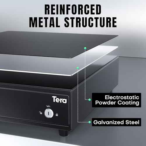 Tera 13 inch Auto Open Cash Register Drawer with 6 Keys Heavy Duty 4 Bill 8 Coin Removable Cash Tray Media Slot 24V RJ12 Key-Lock Round Corner for POS System Small Businesses Retail 330E