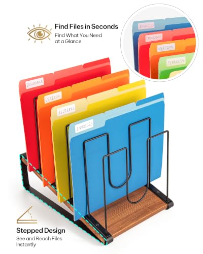HULISEN Inclined Desk File Organizer with 5 Wide Slots for Documents & Office Supplies