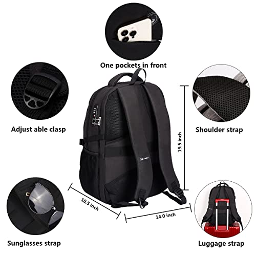 SHRRADOO Black Travel Laptop Backpack for Men & Women - 16.3 Inch Storage