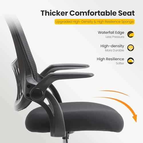 Sweetcrispy Tall Drafting Desk Chair - Ergonomic High Stool Computer with Adjustable Height and Comfy Lumbar Support, Office Rolling Counter with Flip-up Arm and Footrest, Black