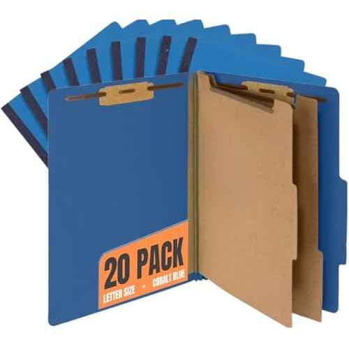 1InTheOffice Pressboard Classification Folders, Letter, 6 Section, Cobalt Blue, 10/Box, 2 Pack