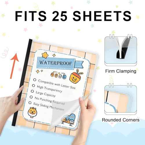 TOTiyea 100 Pack Letter Size Clear Report Covers with Sliding Bars, 5mm (25 Sheet Capacity) Sliding Bar File Folders, Black