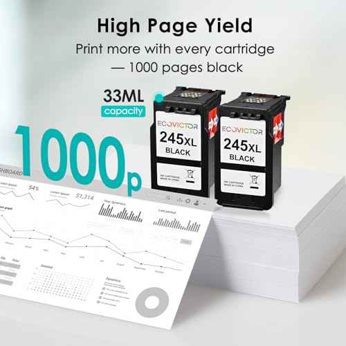 EcoVictor 245XL Black Ink Cartridge Replacement for Canon 245 XL PG-245 XL (Black 2 Pack) Compatible to Pixma MX490 MX492 MG2522 TR4520 TR4500 TS3122 TS3322 MG2520 MG2500 MG3022 TS3320 TR4522 Printer