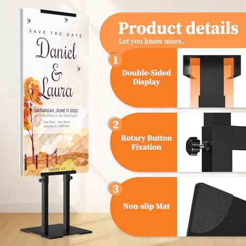 Poster Stand Display Stand Sign Holder Double Sided Banner Stand Poster Stands for Display Heavy Duty Sign Stand with Base Height Up to 75 inch for Wedding, Restaurant,Business, Supermarket
