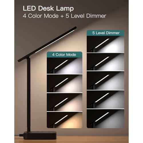 Addtam LED Desk Lamp, Power Strip with 3 Outlets 4 USB Charging Ports(2 USBC), 4 Modes 5 Level Brightness Touch Lamp, Small Desk Lamp for Home Office College Dorm Room Essentials