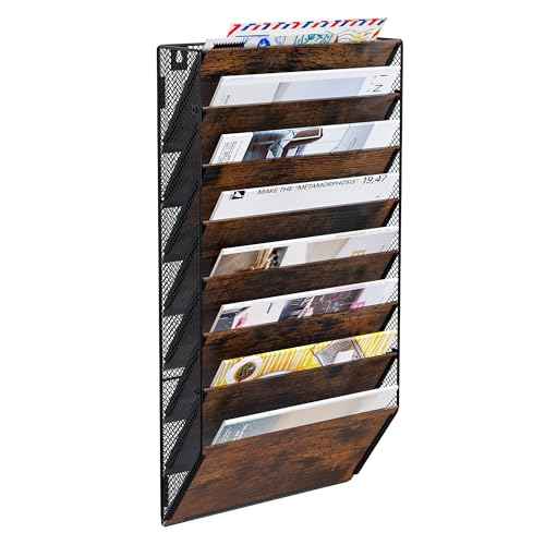 Hanging Wall File Organizer, 8 Tier Wall Mounted Mail Documents Literature Magazine Envelopes Holder, Suitable for Home/Office/School (8-Tier)