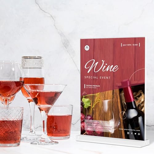 Acrylic Sign Holder 8.5x11 Inches 2 Pack T Shape Desktop Display Stand Vertical Double Sided Clear Table Menu Flyer Holder for Restaurants, Office, Shop, Wedding