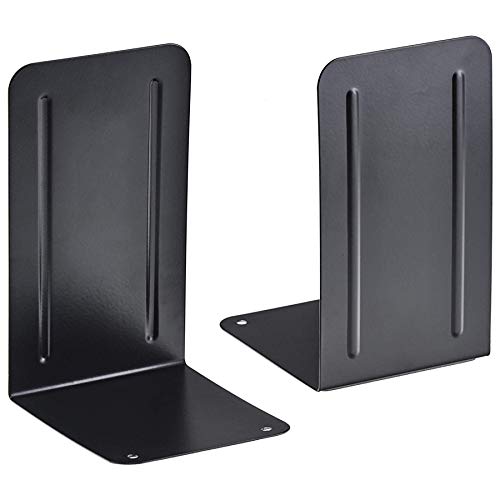 Acrimet Black Steel Heavy Duty Bookends, Non-Skid Shelving Supports, 6 7/8" H