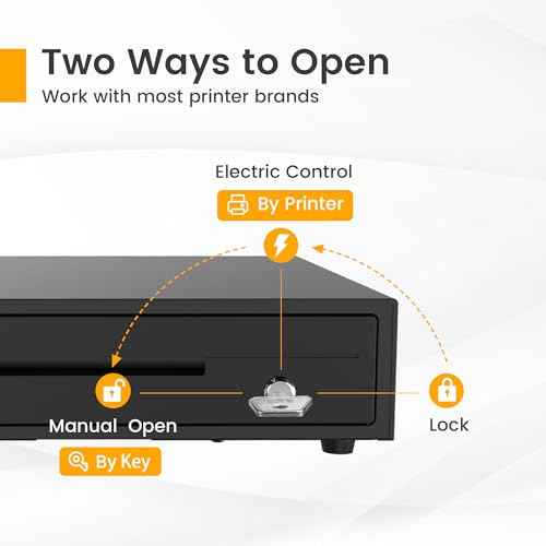 13" Cash Rigister Drawer for Small Business, 4 Bill/5 Coin with Check Slot, Steel Construction, Works with POS (Includes Keys & RJ11/12Cable) - BK1313E