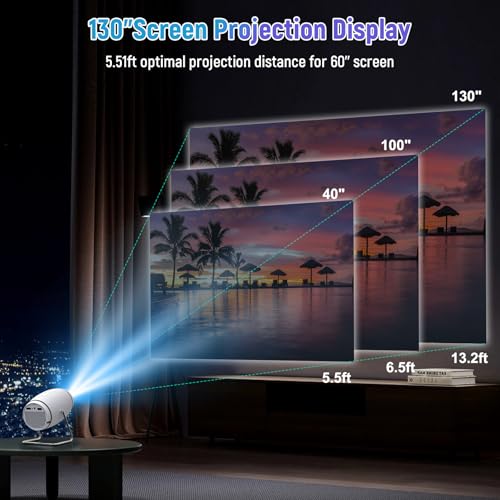 Mini Portable Movie Projector with WiFi and Bluetooth, 4K 1080P Support, 180¡Æ Rotatable 130'' Screen, Auto Keystone Compatible with HDMI/USB/Smartphone/PC/Laptop