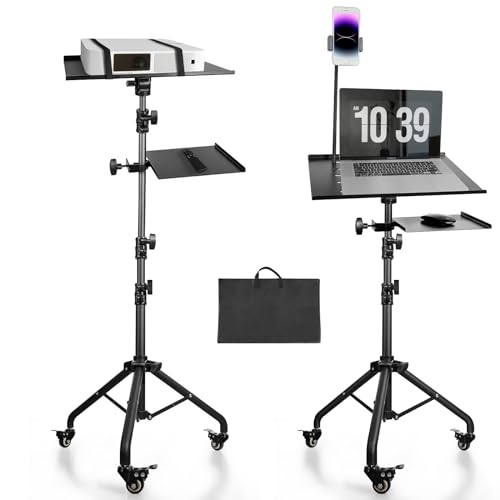 Portable Laptop & Projector Stand with Phone Holder and Mouse Tray £¬Adjustable Height Tripod Stand for Laptop, Projector, DJ, Sheet Music£¬Black
