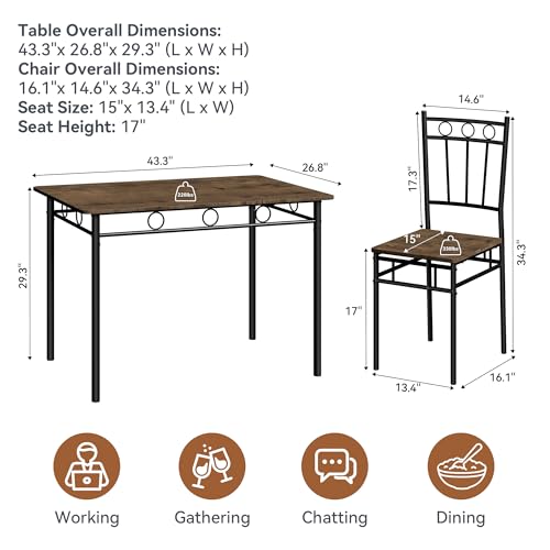 AMICLIBER 5-Piece Dining Table Set for 4 (0.6-inch Brown) – Rectangular Kitchen & Dining Furniture