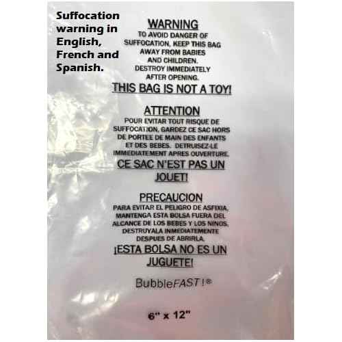 Bubblefast! Brand 6'' x 12'' 1.5 mil Self-Seal Suffocation Warning Bags, Made in the U.S.A., Pack of 100