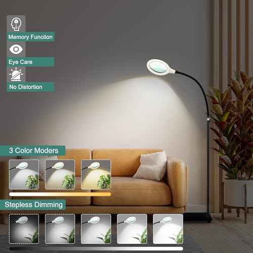 Magnifying Glass with Light and Stand,Hands Free Magnifying Lamp with Flexible Gooseneck,Dimmable Magnifier for Reading Repair Close Work Craft