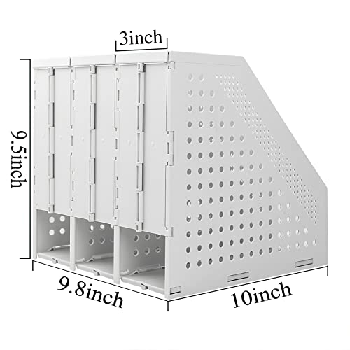 SAYEEC 2Pcs Gray 3-Compartment Collapsible Plastic Magazine File Holders for Desk Office & Home