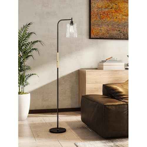 addlon Floor Lamps for Living Room with Seeded Glass Shade, dimmable Floor lamp Industrial lamp with Bright LED Bulb, Standing lamp for beroom, Tall Pole Lamps Office - Black & Gold