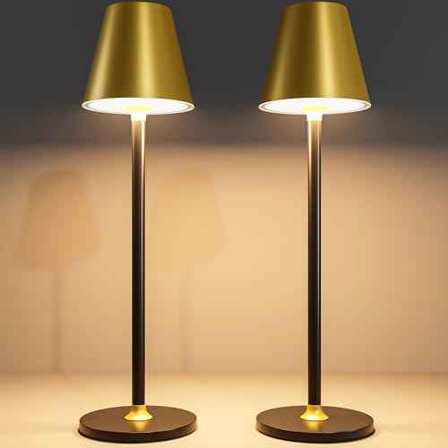 Modern LED CordlessTable Lamp,4000mAh Rechargeable Battery Desk lamp,3 Level Brightness Kitchen Light, Portable,Minimalist Design, for Couple Dinner/Coffee Table/Restaurant/Bedroom(Gold&Black 2pack)