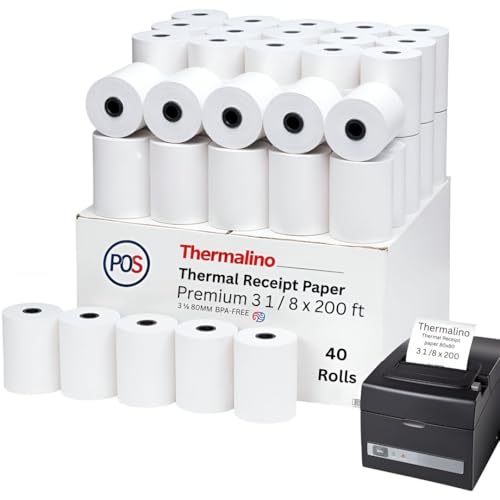 (40 PACK) 3 1/8" Thermal Receipt Paper Rolls BPA-Free, 80mm Printer Paper, Fits All POS Systems, Cash Register, Credit Card Terminals, Clover Station, Star TSP100III, Epson Receipt Printers