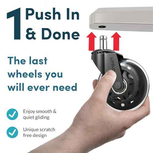 Lifelong Office Chair Wheels Replacement Rubber Chair Casters Safe for Hardwood Floors and Carpet, Set of 5, Heavy Duty Casters for Chairs Desks to Replace Office Chair Mats - Universal Size