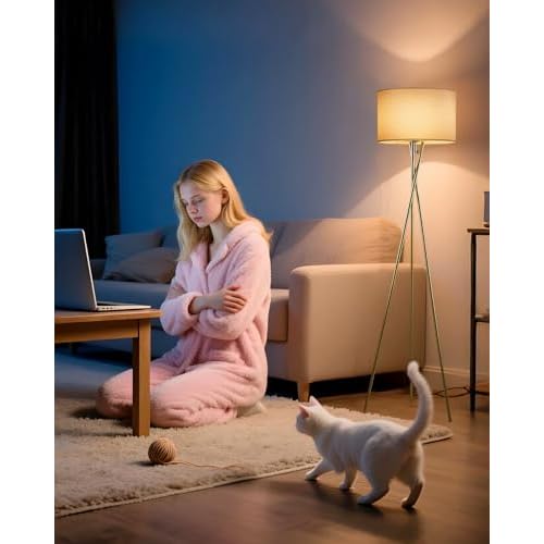 Lightdot 62IN Tripod Floor Lamps for Living Room, Modern Standing Lamp with Off-White Fabric Shade, Mid Century Industrial Standing Tall Lamp for Bedroom, Home Office-Gold