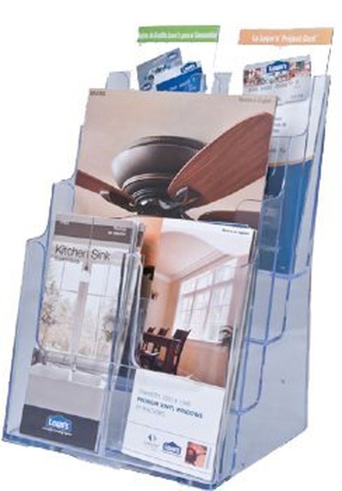 Clear-Ad Acrylic Brochure Organizer - 4 Tier Pamphlet Holder with Removable Dividers - Desktop or Wall Mount Rack Card Holders - Flyer or Pamphlet Display Stand LHF-S84 (Pack of 1)