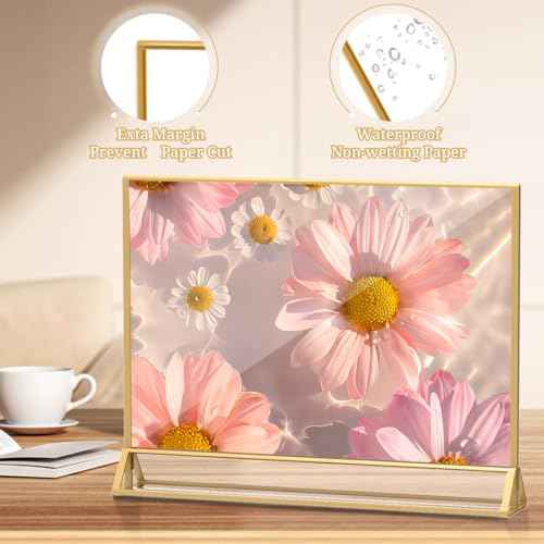Clear Acrylic Sign Holder 11x 8.5 Horizontal Double Sided Gold Frame Flyer Holder for Wedding Table Number Menu Holder (6pcs)