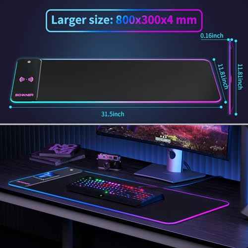 RGB Gaming Mouse Pad with Wireless Charging 15W, Large Desk Mat 800x300x4mm, 10 Light Modes Keyboard Pad with Non-Slip Rubber Base, Waterproof Mousepad for Gaming PC MacBook Laptop