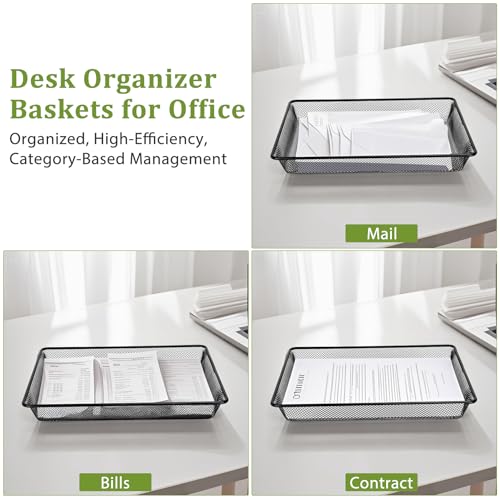 AZFUNN Black Rectangular Metal Mesh Desk Organizer - Paper Letter Tray, Office & Home Use