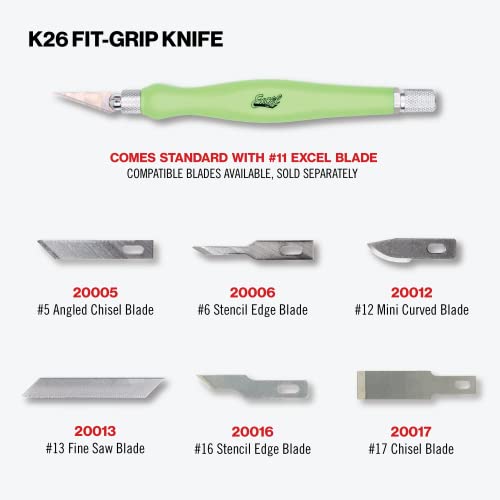 Excel Blades #11 Craft Knife Blades with Rubber Grip - Green Handle