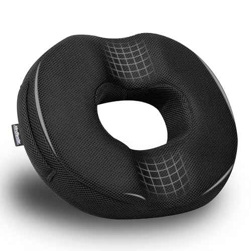 Mind Reader Donut Pillow Seat Cushion with Air-Cloud Technology, Tailbone, Hemorrhoid, Pregnancy Relief, Black