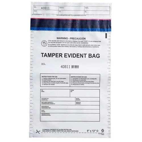 12"x16" Opaque Deposit Bags with Tamper-Evident Tape — Self-Sealing, 100-Pack