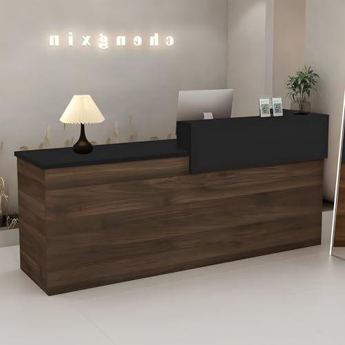 LSZMXI Modern Reception Desk with Drawer & Open Shelves - 39"W x 23.5"D x 39.4"H, Right/Brown & Black, Office & Salon Front Counter