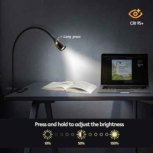 acegoo Minimalist Reading Light for Bed Headboard Dimmable Book Light Clip on Lamp with USB-C Adapter, Flexible Gooseneck & Handy Lamp Head Switch, CRI 95+