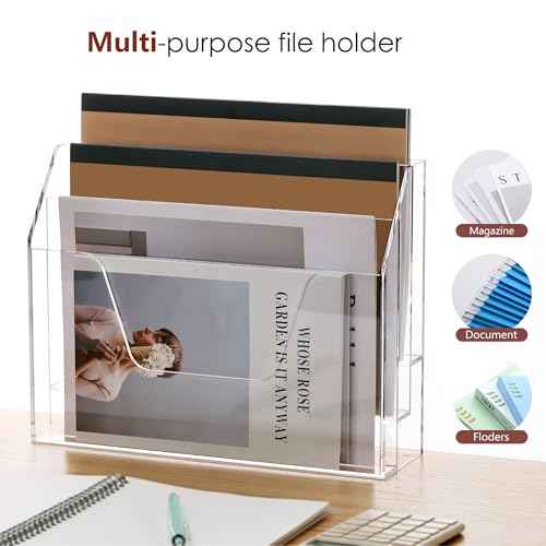 DINGHUO Acrylic Hanging Wall File Folder Organizer for Desk, Clear 3 Tier Document Paper Magazine Holder for Home, Office Organization, School - 1 Pack