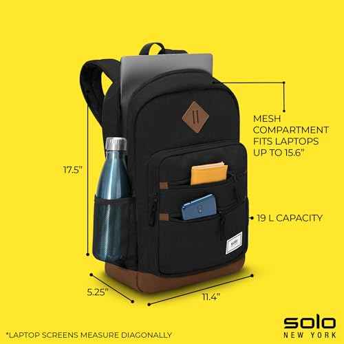 Solo New York Laptop Backpack for Women & Men -Carry On Bookbag for Travel & Work, Lightweight Bag, Side Mesh Pockets, Fits 15.6" Computer - Re:Fresh, Black