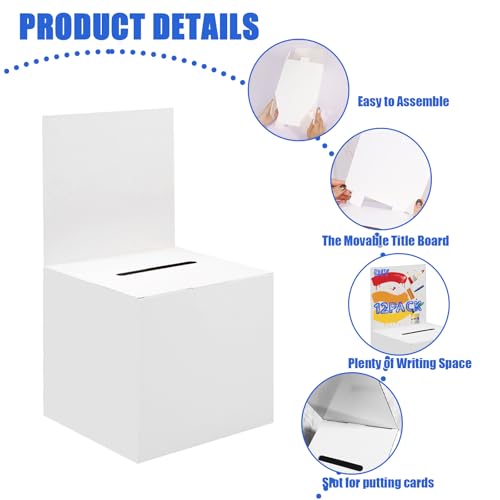 White 12 Pack Raffle Ticket & Donation Box Set 6x6 Inches – Cardboard Suggestion Boxes for Fundraising & Voting