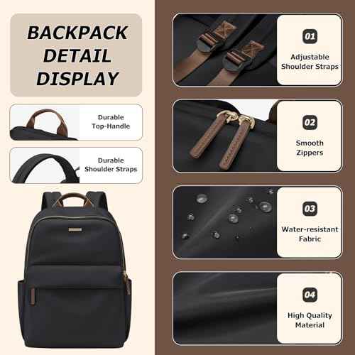 Laptop Backpack for Women Fit 14 Inch Stylish Daypack Notebook Travel Work Commuter Casual Daypack Backpack Purse for Women Travel Business (Black)