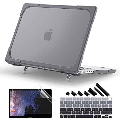 Batianda Compatible with New MacBook Pro 16 inch Case 2024 M4 Chip 2023 2021 Release with M3 M2 Pro Max, Heavy Duty Protective Plastic Hard Shell with Fold Kickstand & Keyboard Cover Protector, Gray