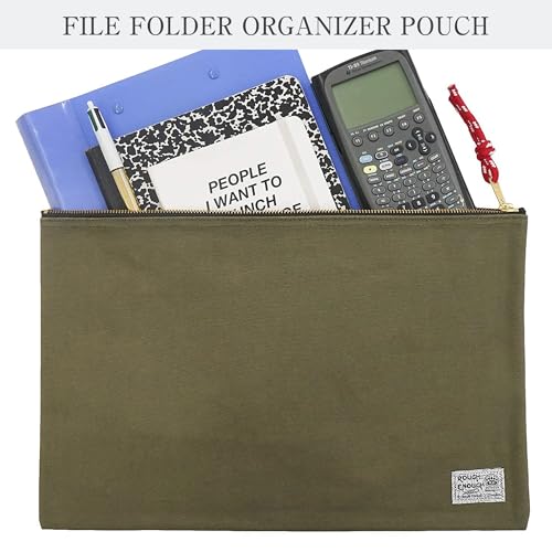 Rough Enough Green Army Document Organizer Pouch - Heavy Duty Canvas File Folder