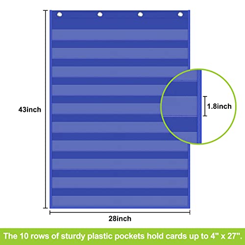 EAMAY Standard Pocket Charts, Clear 10 Pocket Chart for Teacher Lessons in a Classroom or Home Use ? Fits Standard 3¡± Sentence Strips and Word Cards, Blue