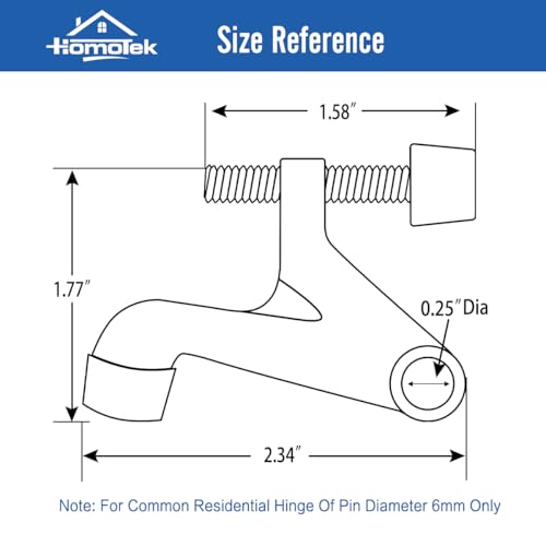 HOMOTEK 1 Pack Hinge Pin Door Stop - Adjustable Heavy Door Stop with Black Rubber Bumper Tips, Satin Nickel