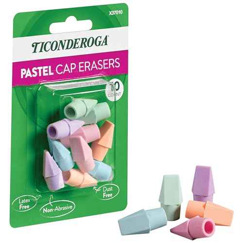 Ticonderoga Pencil Cap Erasers, Assorted Pastel Colors, 10 Count