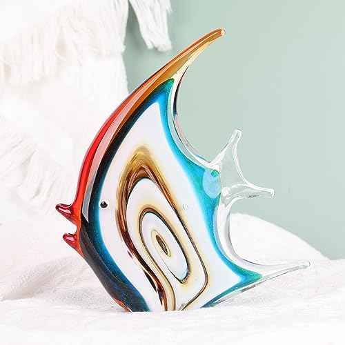 XMGZQ Hand Blown Orange Glass Fish Figurines for Home Decor Accent,Sea Glass Art Paperweights,Tropical Fish Collectables Ornaments,Sea Animal Sculptures for Coastal Beach Room Decor,Coffee Table